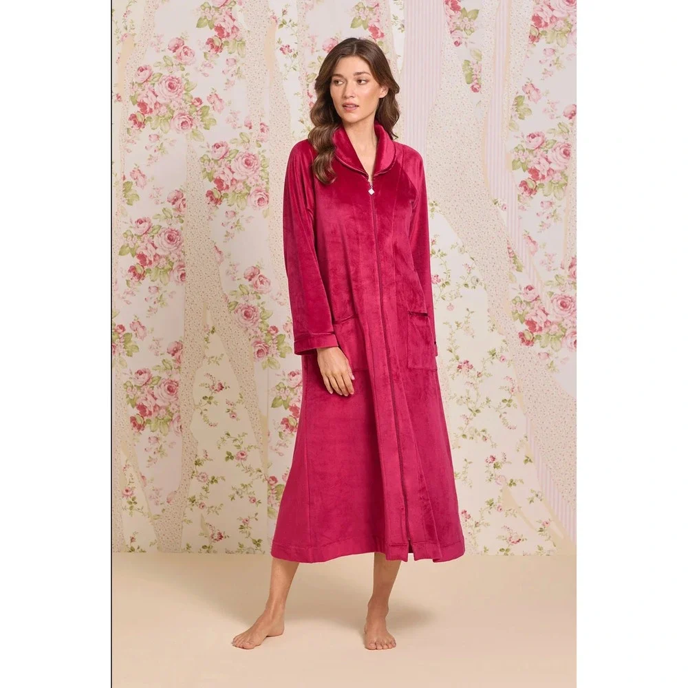 Eileen West Lux Velour Long Zip Robe Womens L/XL Housecoat Loungewear Cozy Soft - Picture 2 of 10